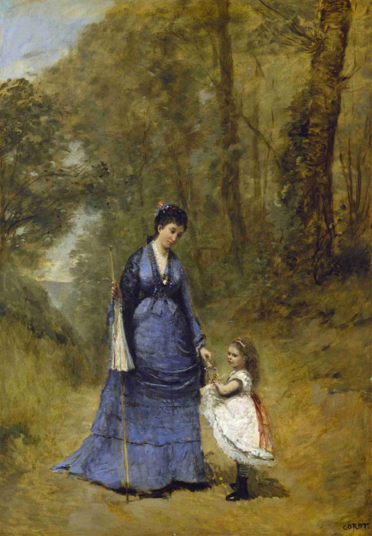 Madame Stumpf and Her Daughter,Madame Stumpf og hendes datter,Jean-Baptiste-Camille Corot,Oliemaleri