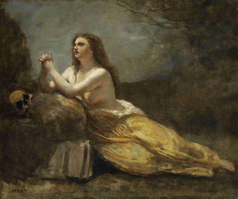 Madeleine En Prière,Madeleine i bøn,Jean-Baptiste-Camille Corot,Oliemaleri,Oliemaleri, kunstparodi, 1 pige