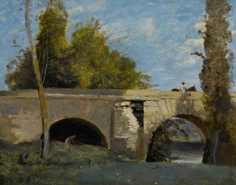 Mantes- Deux Arches Du Pont Avec Un Cavalier,Mantes - To buer af broen med en rytter