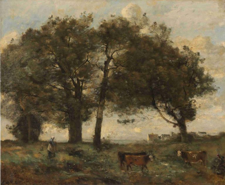 Marecages Boisée Avec Trois Vaches,Fattorie boscose con tre mucche,Jean-Baptiste-Camille Corot