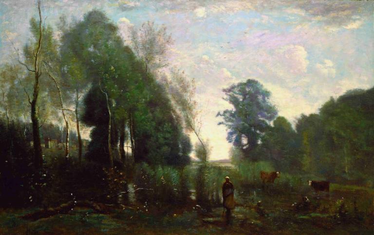 Misty Morning,Mattina nebbiosa,Jean-Baptiste-Camille Corot,Pittura ad olio,Pittura ad olio, albero, scenario