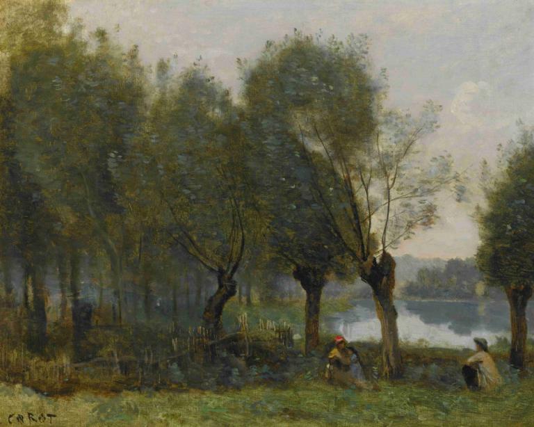 Montgeron-Saulaie Au Bord De L'eau,Jean-Baptiste-Camille Corot,Pittura ad olio,Pittura ad olio, albero