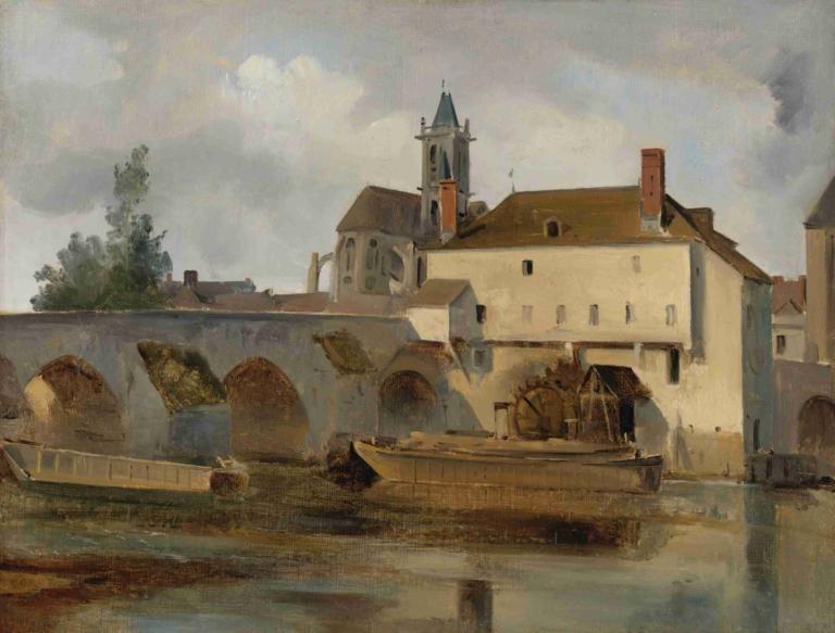 Moret Sur Loing, Le Pont Et L'eglise,Moret Sur Loing, il ponte e la chiesa,Jean-Baptiste-Camille Corot