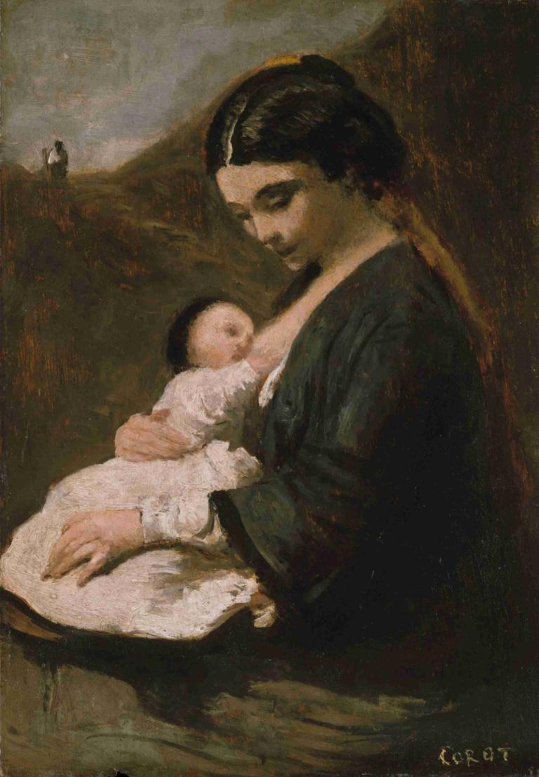 Mother and Child,Madre e figlio,Jean-Baptiste-Camille Corot,Pittura ad olio,Pittura ad olio, Bambino