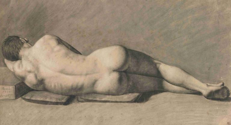 Nu D'homme,Uomo nudo,Jean-Baptiste-Camille Corot,Pittura ad olio,Pittura ad olio, assolo, culo, nudo