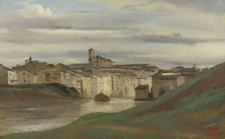 On The Banks Of The Tiber, Rome,Sulle rive del Tevere, Roma,Jean-Baptiste-Camille Corot,Pittura ad olio