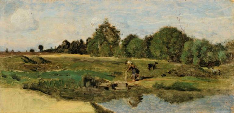 Pastures In The Sarthe,Pascoli nella Sarthe,Jean-Baptiste-Camille Corot,Pittura ad olio,Pittura ad olio