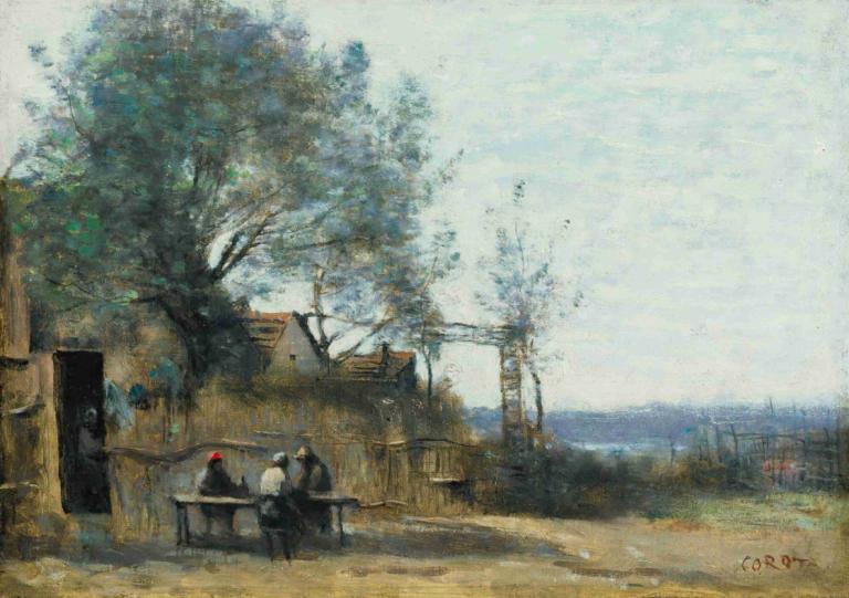 Paysans Attablés À La Porte D'un Cabaret,Contadini alla porta del cabaret,Jean-Baptiste-Camille Corot