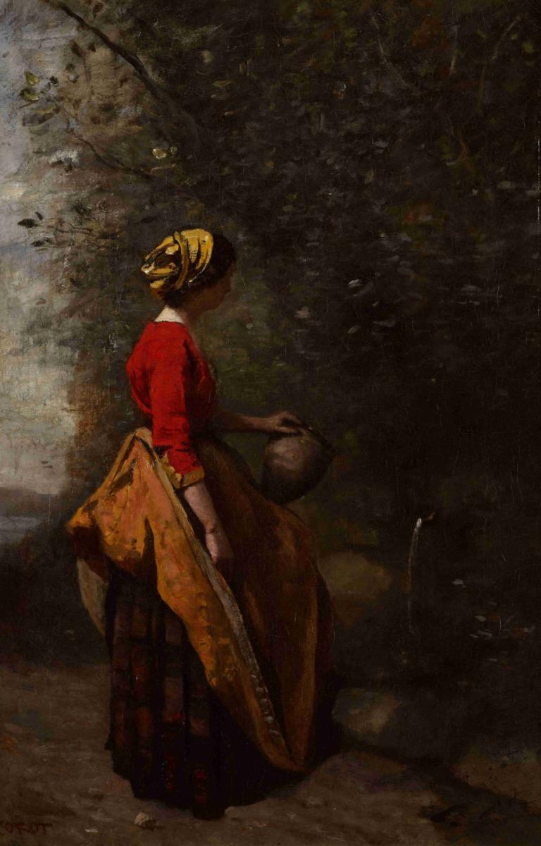 Peasant Girl at the Spring,Contadina alla sorgente,Jean-Baptiste-Camille Corot,Pittura ad olio