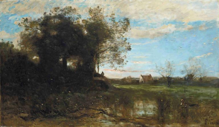 Souvenir Des Dunes De Dunkerque,Duinen van Duinkerken,Jean-Baptiste-Camille Corot,Olieverf,Olieverf, boom