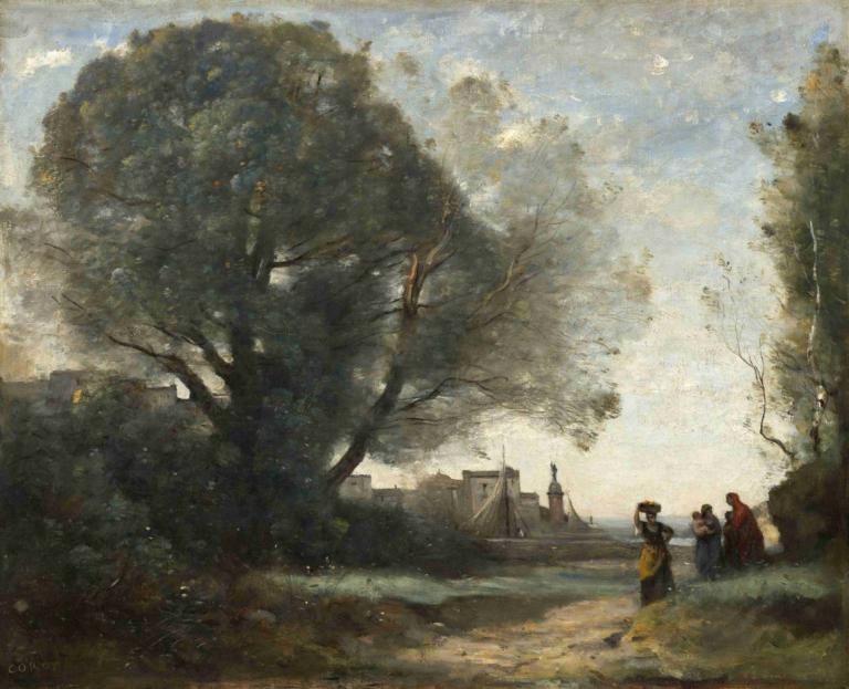 Souvenir of Terracina,Souvenir van Terracina,Jean-Baptiste-Camille Corot,Olieverf,Olieverf, boom