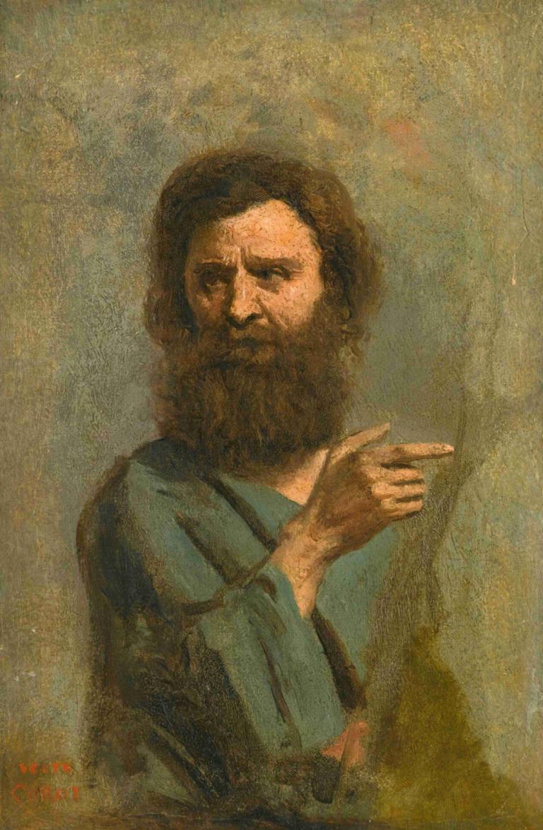 Tête d'homme barbu,Testa di uomo barbuto,Jean-Baptiste-Camille Corot,Pittura ad olio,Pittura ad olio, assolo