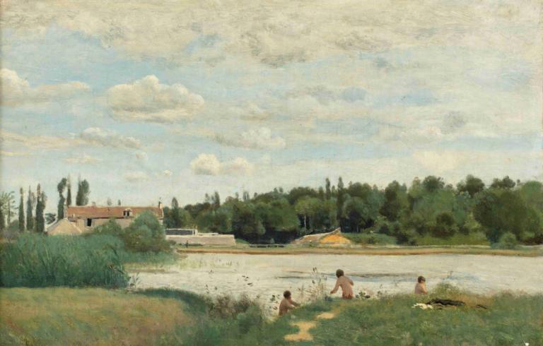 The Bath,Tắm.,Jean-Baptiste-Camille Corot,- Jean-Batist-Carmir-Kero.,Tranh sơn dầu,Tranh sơn dầu, ngoài trời