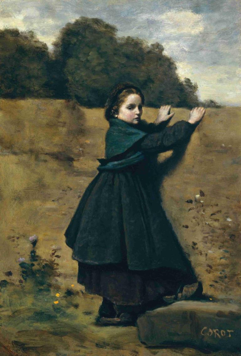 The Curious Little Girl,Cô bé tò mò.,Jean-Baptiste-Camille Corot,- Jean-Batist-Carmir-Kero.,Tranh sơn dầu