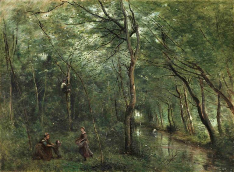 The Eel Gatherers,Culegătorii de anghilă,Jean-Baptiste-Camille Corot,Pictura in ulei,Pictura in ulei, natură