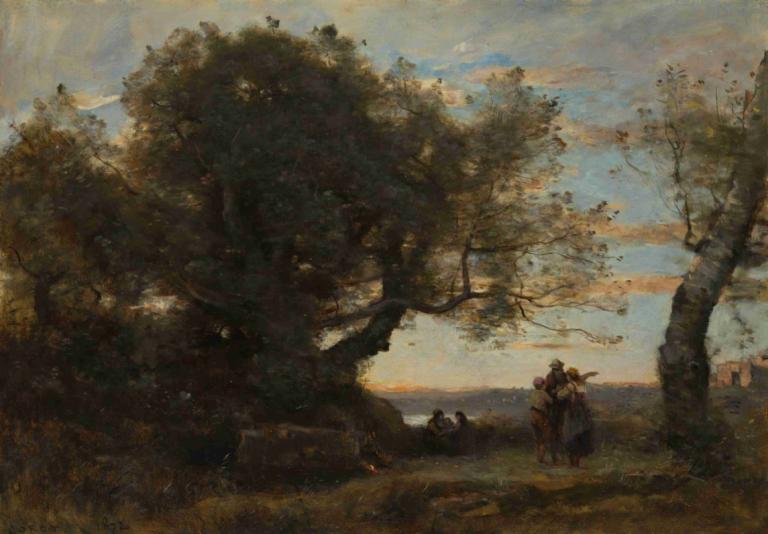 The Gypsies,Țiganii,Jean-Baptiste-Camille Corot,Pictura in ulei,Pictura in ulei, copac, în aer liber, decor