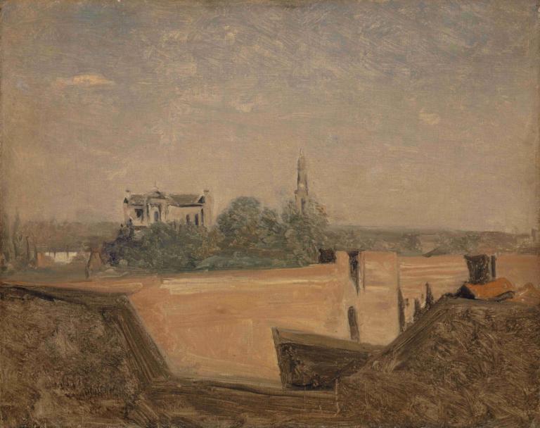 The Ramparts of Arras,Jean-Baptiste-Camille Corot,Oil Painting,Oil Painting, scenery, outdoors, no humans