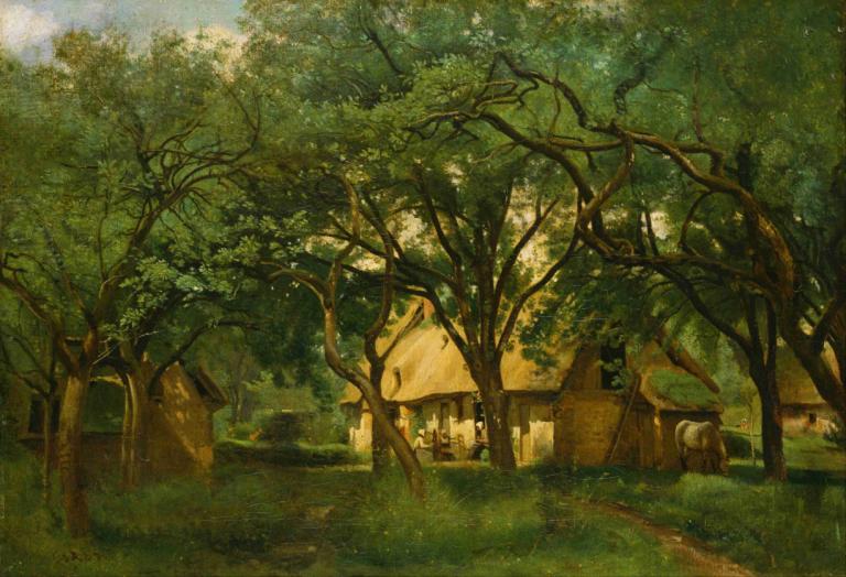 The Toutain Farm at Honfleur,La fattoria Toutain di Honfleur,Jean-Baptiste-Camille Corot,Pittura ad olio