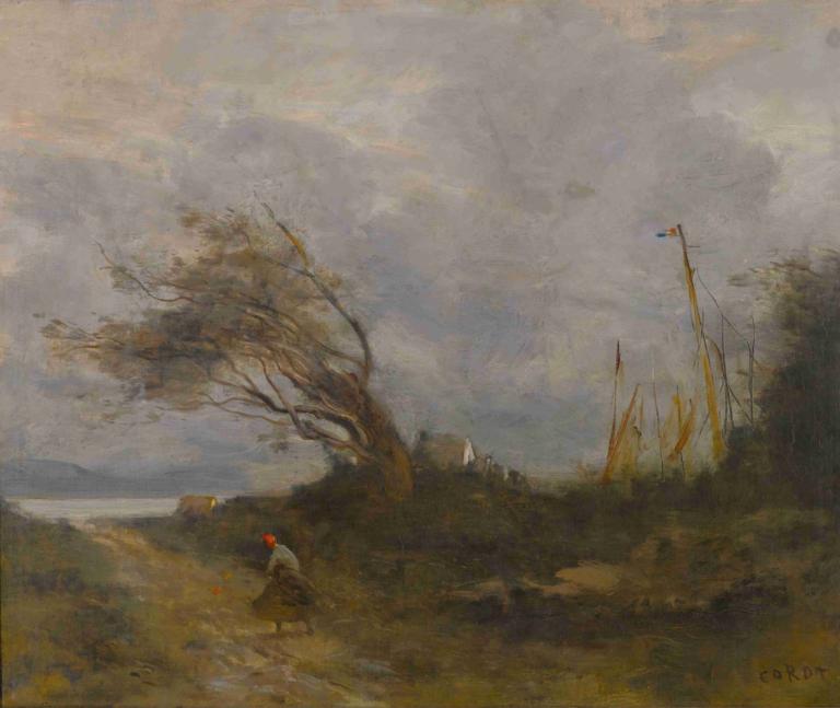 Un Coup De Vent Au Bord De La Mer,Jean-Baptiste-Camille Corot,Pittura ad olio,Pittura ad olio, albero