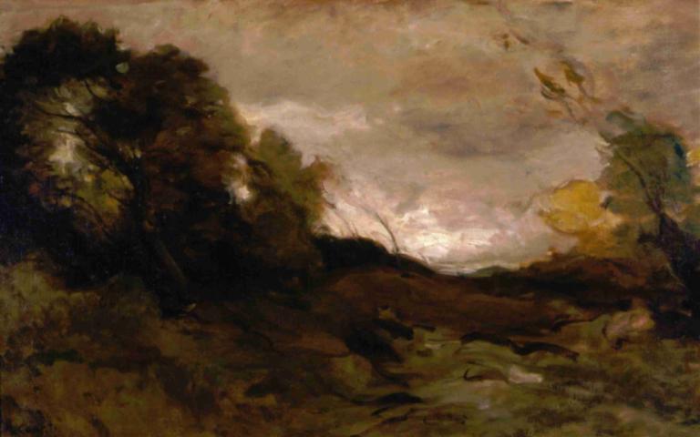 Vallée Solitaire,孤独山谷,Jean-Baptiste-Camille Corot,让-巴蒂斯特-卡米耶-柯罗,油画,油画, 风景, 没有人类, 树, 户外, 云, 自然, 天空, 景观, 多云的天空