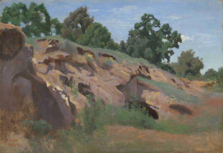 Versant rocheux,Pantă stâncoasă,Jean-Baptiste-Camille Corot,Pictura in ulei,Pictura in ulei, nici oameni