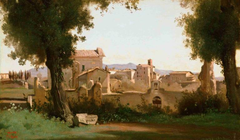 View from the Farnese Gardens, Rome,Jean-Baptiste-Camille Corot,Oil Painting,Oil Painting, no humans, tree