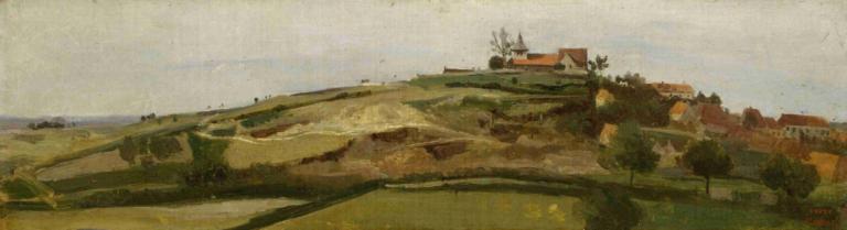 View of Lormes,Jean-Baptiste-Camille Corot,Oil Painting,Oil Painting, no humans, outdoors, scenery