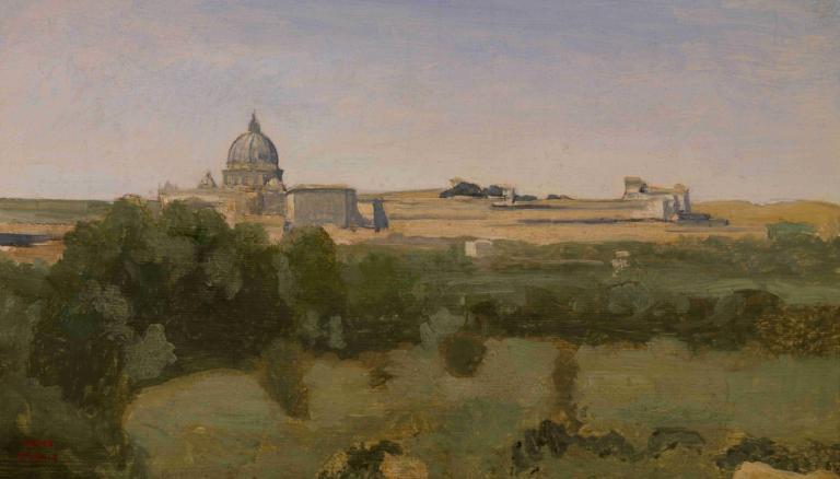 View of Rome from Monte Pincio,Utsikt over Roma fra Monte Pincio,Jean-Baptiste-Camille Corot,Oljemaleri