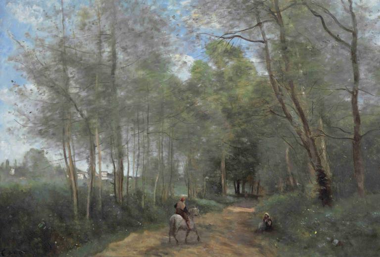 Ville D'avray - Le Cavalier À La Entrée Du Bois,Ville D'avray - 木头尽头的骑士,Jean-Baptiste-Camille Corot