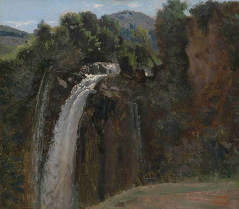 Waterfall at Terni,Vodopád v Terni,Jean-Baptiste-Camille Corot,Olejomalba,Olejomalba, scenérie, venku