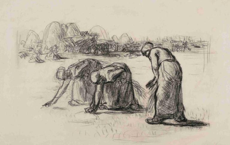 Étude pour les glaneuses,Studie för de som samlar,Jean-François Millet,Skiss,Skiss, skiss, svartvit