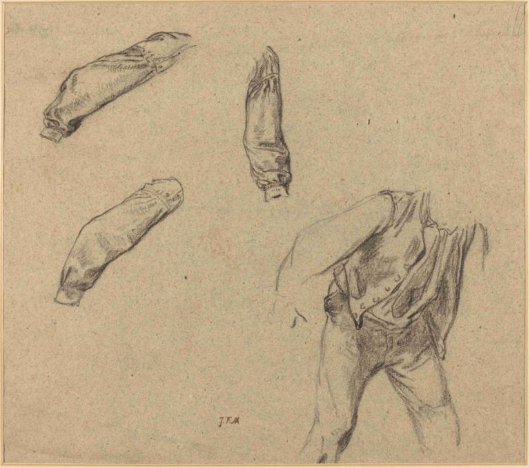 Costume Studies,Jean-François Millet,Sketch,Sketch, monochrome, male focus, 1boy, solo, traditional media