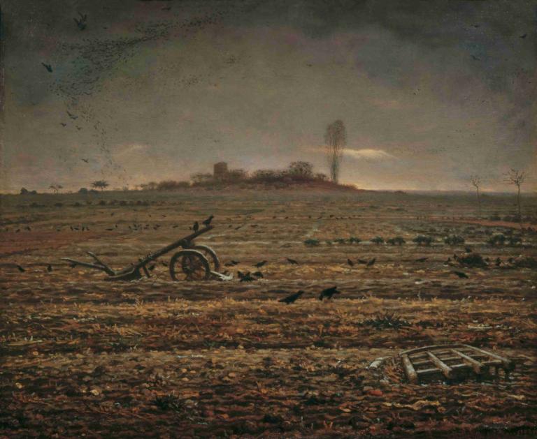 Die Ebene von Chailly mit Egge und Pflug,Jean-François Millet,Oil Painting,Oil Painting, scenery, no humans