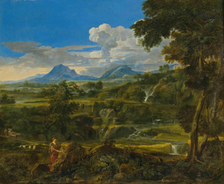 Landscape With Shepherds,Lanskap Dengan Gembala,Jean-François Millet,Lukisan cat minyak,Lukisan cat minyak