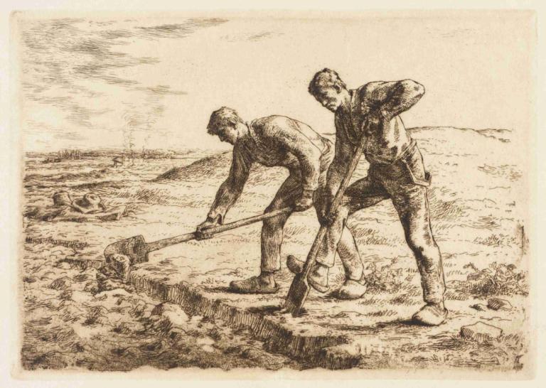 Les Bêcheurs,Para Nelayan,Jean-François Millet,Pengetsaan Pelat Tembaga,Pengetsaan Pelat Tembaga