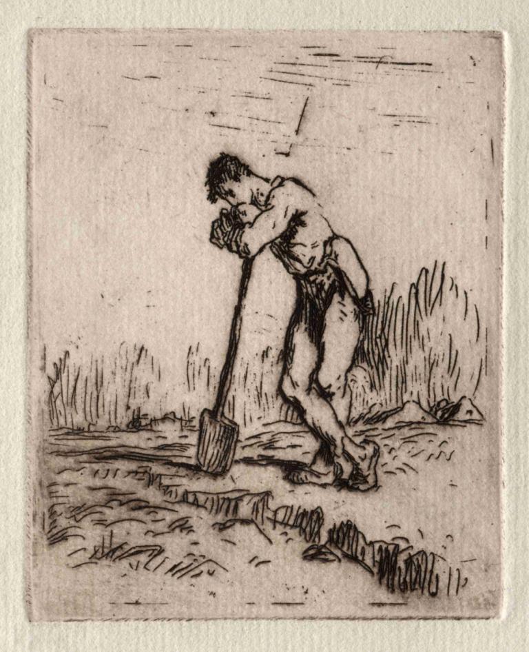 Man Leaning on a Spade,Một người đàn ông nằm trên cái cọc sắt.,Jean-François Millet,- Jean-François Miller.