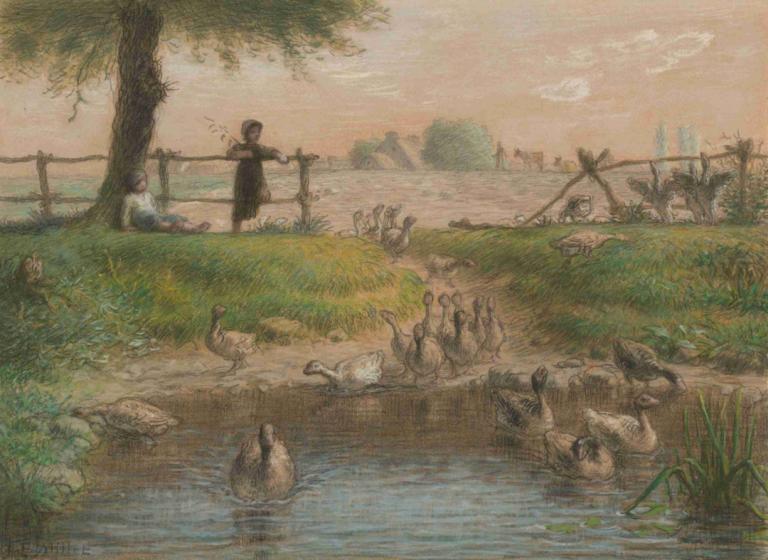 Peasant Children at Goose Pond,Anak-anak Petani di Kolam Angsa,Jean-François Millet,Lukisan cat minyak