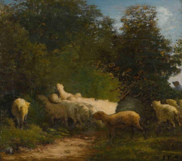 Sheep Grazing Along A Hedgerow,Domba Merumput di Sepanjang Pagar Tanaman,Jean-François Millet