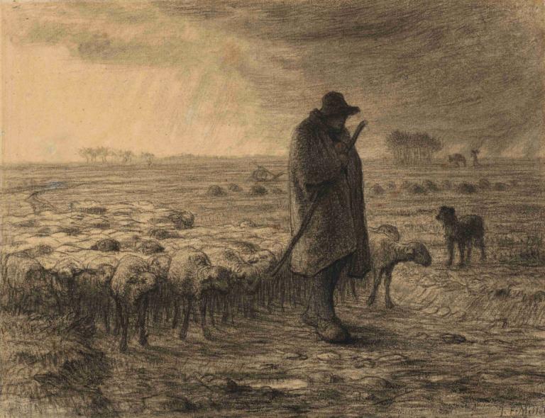 Shepherd Returning With His Flock,Il pastore torna con il suo gregge,Jean-François Millet,Acquaforte su rame