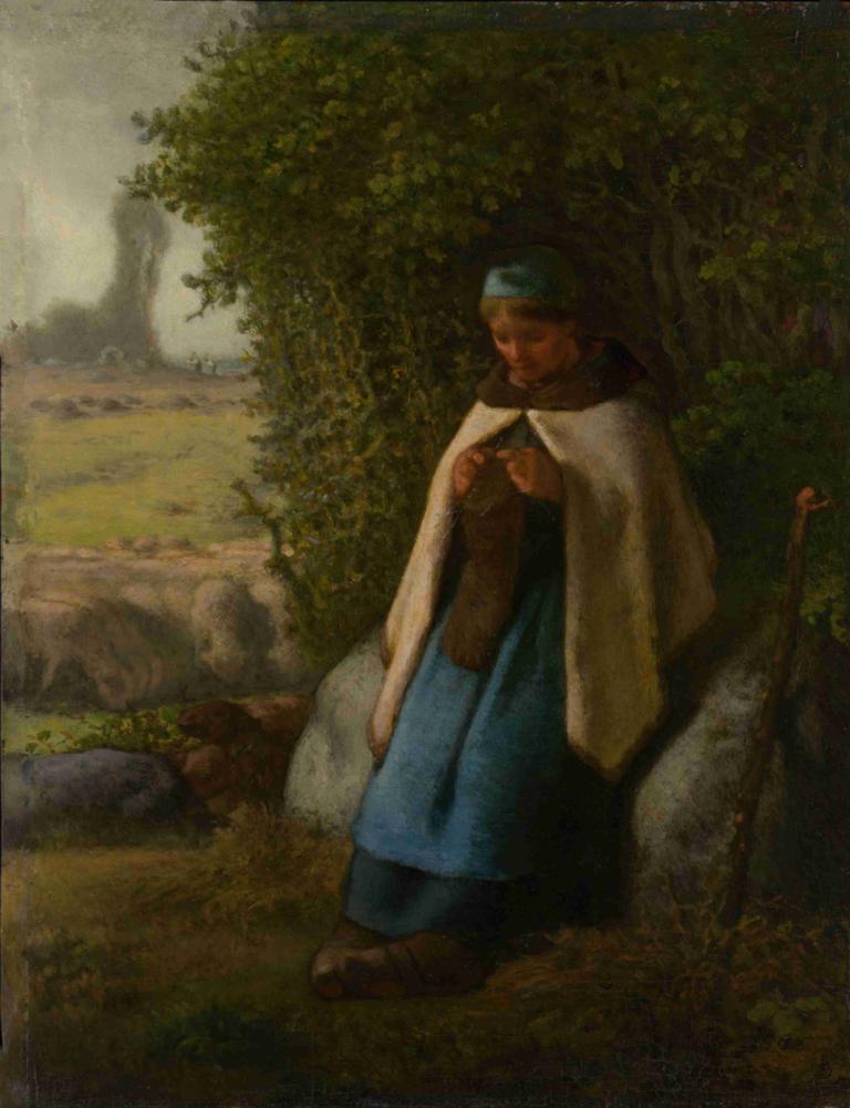 Shepherdess Seated on a Rock,Pastora seduta su una roccia,Jean-François Millet,Pittura ad olio