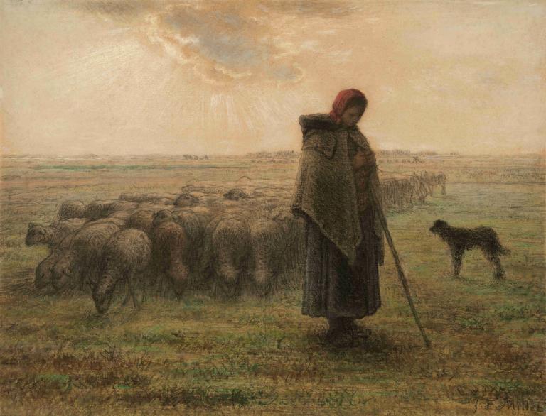 Shepherdess and Her Flock,La pastora e il suo gregge,Jean-François Millet,Pittura ad olio,Pittura ad olio