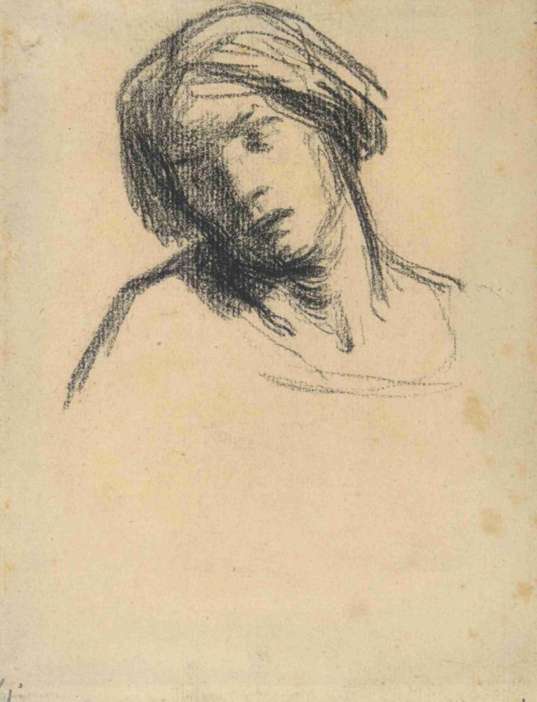 Study of a Head,Studio di una testa,Jean-François Millet,Schizzo,Schizzo, assolo, monocromo, schizzo