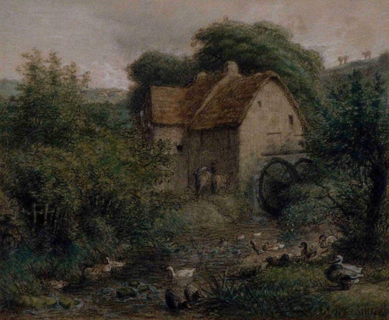 The Old Mill,De oude molen,Jean-François Millet,Olieverf,Olieverf, boom, geen mensen, buitenshuis, huis