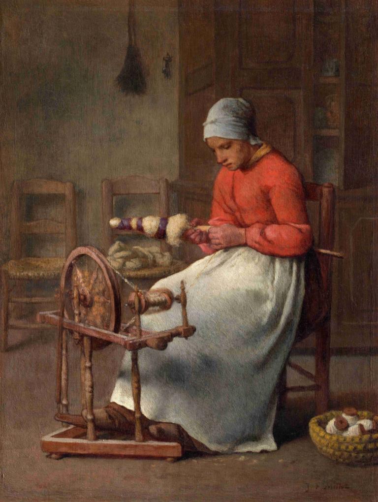 Woman Spinning,Kvinna som snurrar,Jean-François Millet,Oljemålning,Oljemålning, solo, konstparodi