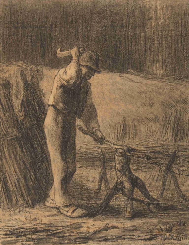 Woodcutter Trimming Faggots,Dřevorubec ořezávání fagotů,Jean-François Millet,Mědirytinový lept