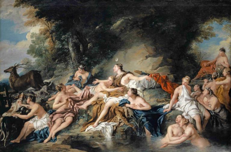 Diana and Actaeon,Jean-François de Troy,Oil Painting,Oil Painting, fine art parody, multiple boys, male focus