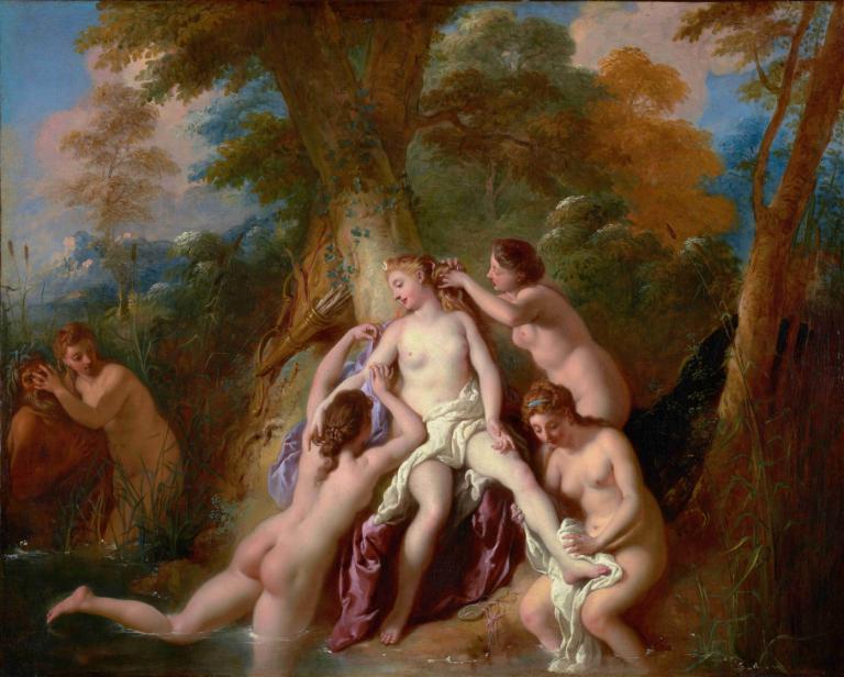 Diana and Her Nymphs Bathing,Jean-François de Troy,Oil Painting,Oil Painting, fine art parody, nude, breasts