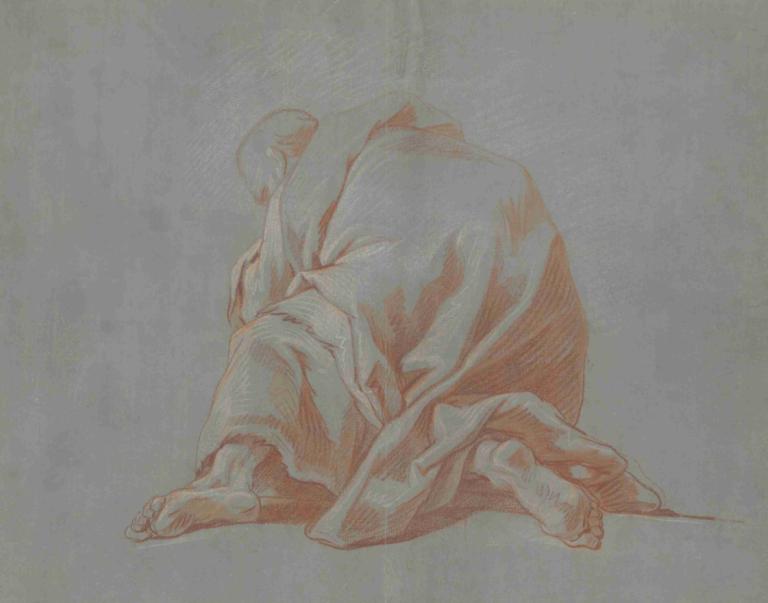 Study of a Draped Figure,Studie van een gedrapeerde figuur,Jean-François de Troy,Schetsen,Schetsen