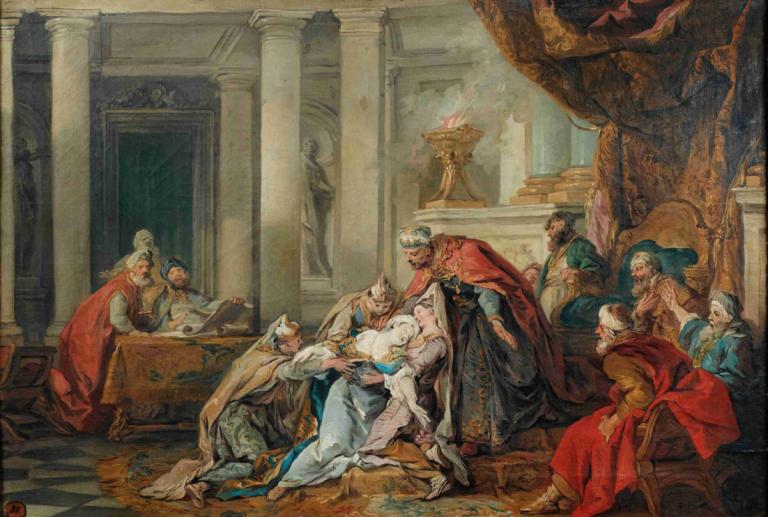 The fainting of Esther,Jean-François de Troy,Oil Painting,Oil Painting, fine art parody, indoors