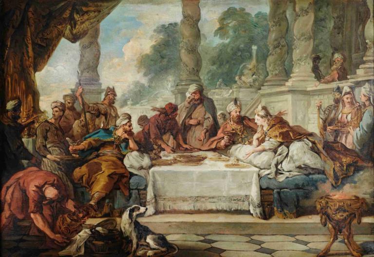 The meal of Esther and Ahasuerus,Ester ve Ahaşveroş'un yemeği,Jean-François de Troy,Yağlı boya,Yağlı boya